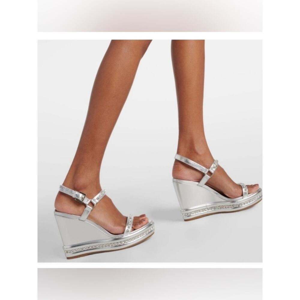 Christian Louboutin Pyrastrass Silver Crystal Wedge Sandals Womens Size EU 39 - Picture 13 of 13